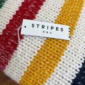 Hudson’s Bay Stripes Knit Cushion with Pompoms, Multi-Coloured - NEW